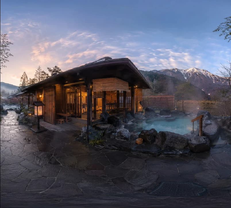 雪山温泉旅馆的 VR 360 度全景照片